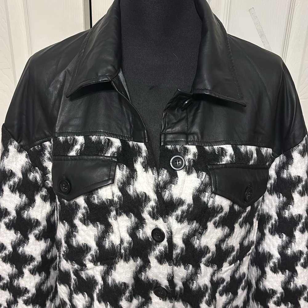 Vince Camuto Faux Leather Trim Shirt Jacket - Picture 3 of 11